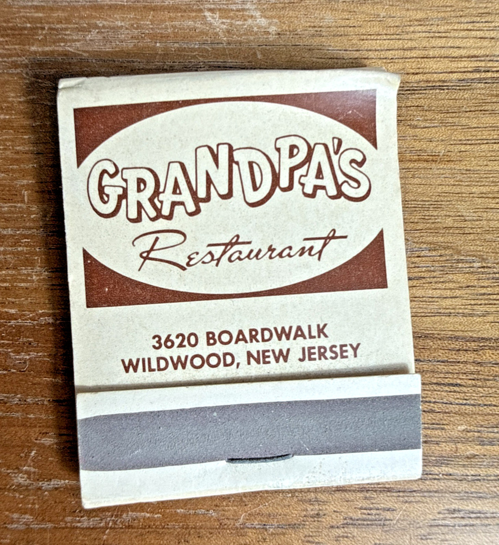 Grandpa’s Restaurant Wildwood New Jersey Matchbook Unused Vintage NJ Boardwalk
